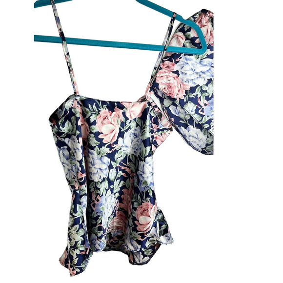 Kathryn 80s Vintage Navy Floral Camisole & Tap Shorts Lingerie Set Small - Picture 9 of 9